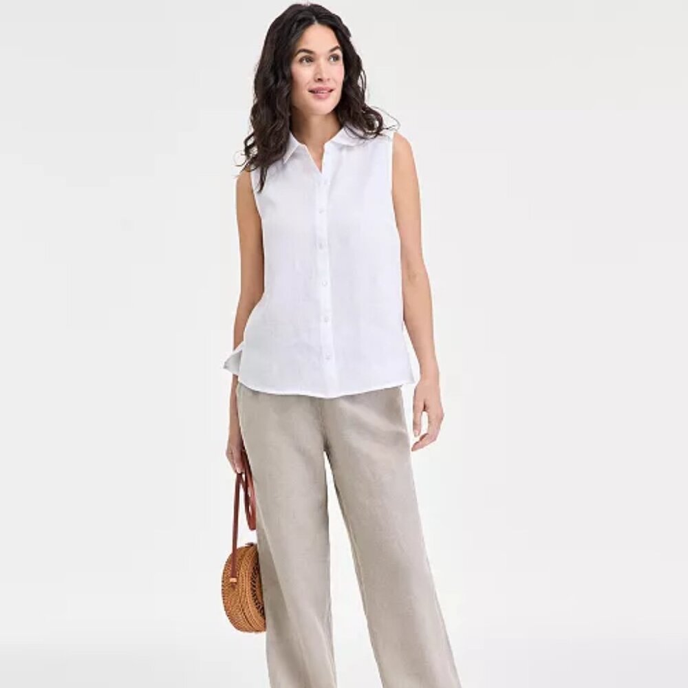 Linen Button-Up Sleeveless Top